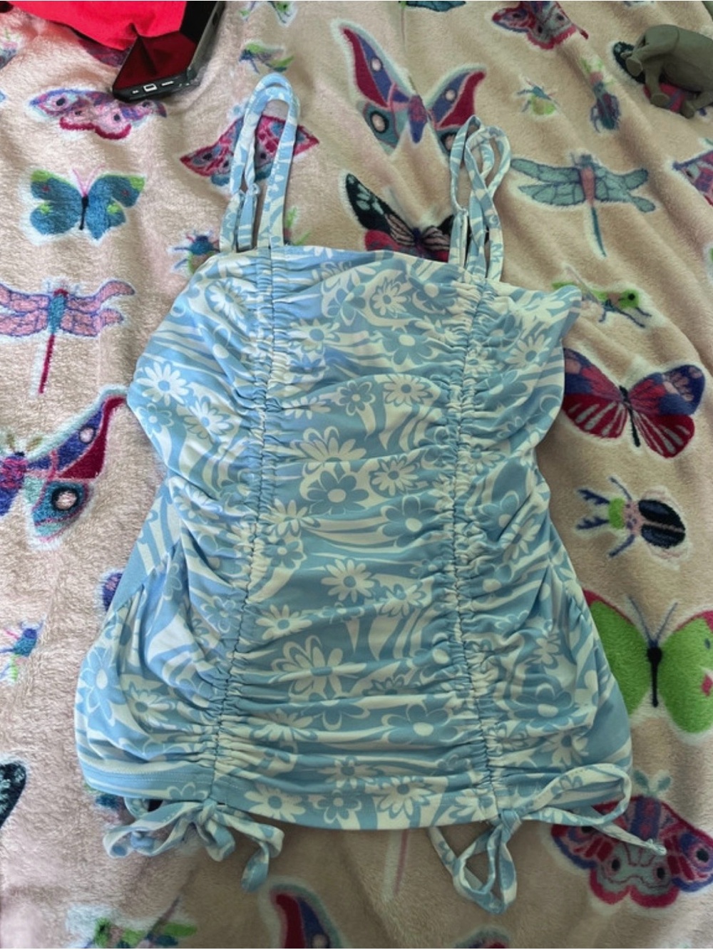 No Boundaries Light Blue Ruched Camisole with Tie Hem